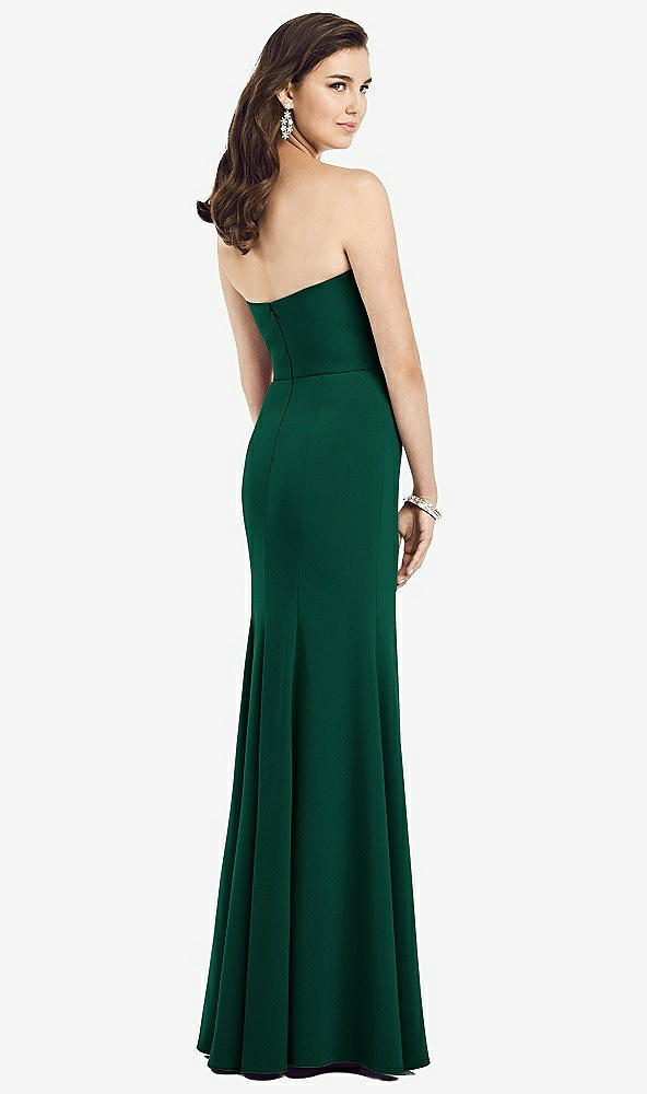 Back View - Hunter Green Strapless Notch Crepe Gown with Front Slit