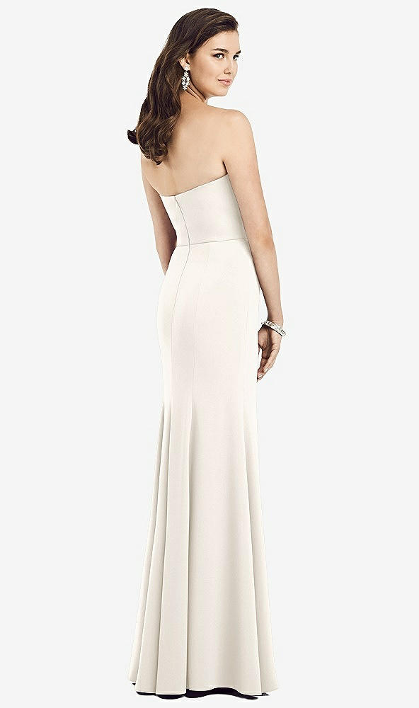 Back View - Ivory Strapless Notch Crepe Gown with Front Slit