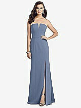 Front View Thumbnail - Larkspur Blue Strapless Notch Crepe Gown with Front Slit