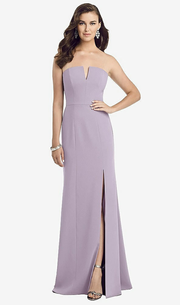 Front View - Lilac Haze Strapless Notch Crepe Gown with Front Slit