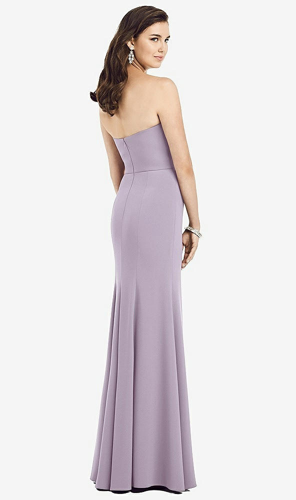 Back View - Lilac Haze Strapless Notch Crepe Gown with Front Slit