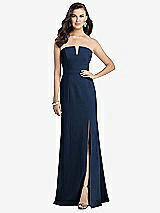 Front View Thumbnail - Midnight Navy Strapless Notch Crepe Gown with Front Slit