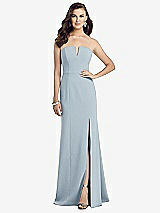 Front View Thumbnail - Mist Strapless Notch Crepe Gown with Front Slit