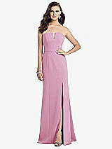 Front View Thumbnail - Powder Pink Strapless Notch Crepe Gown with Front Slit