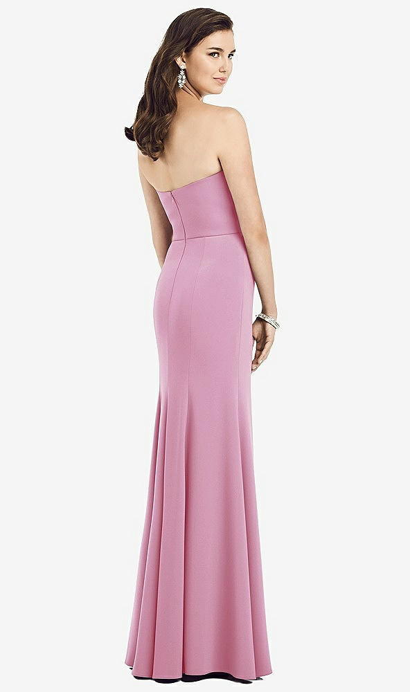 Back View - Powder Pink Strapless Notch Crepe Gown with Front Slit