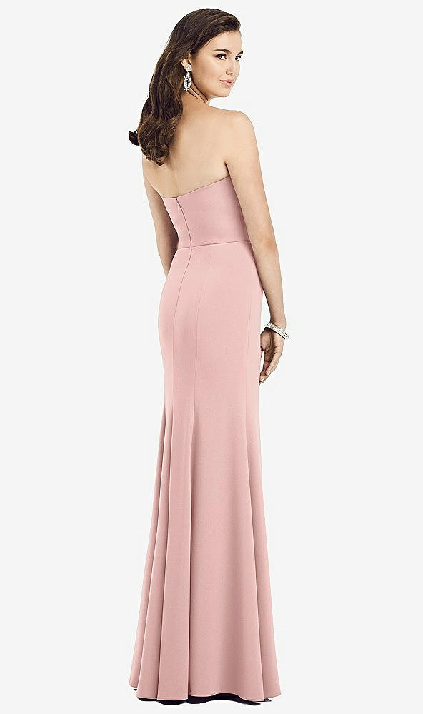 Back View - Rose - PANTONE Rose Quartz Strapless Notch Crepe Gown with Front Slit