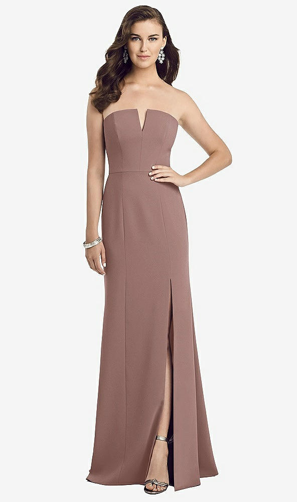 Front View - Sienna Strapless Notch Crepe Gown with Front Slit