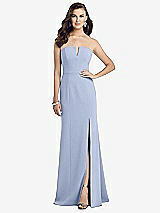 Front View Thumbnail - Sky Blue Strapless Notch Crepe Gown with Front Slit