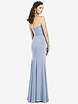 Rear View Thumbnail - Sky Blue Strapless Notch Crepe Gown with Front Slit