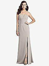 Front View Thumbnail - Taupe Strapless Notch Crepe Gown with Front Slit