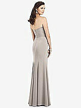 Rear View Thumbnail - Taupe Strapless Notch Crepe Gown with Front Slit