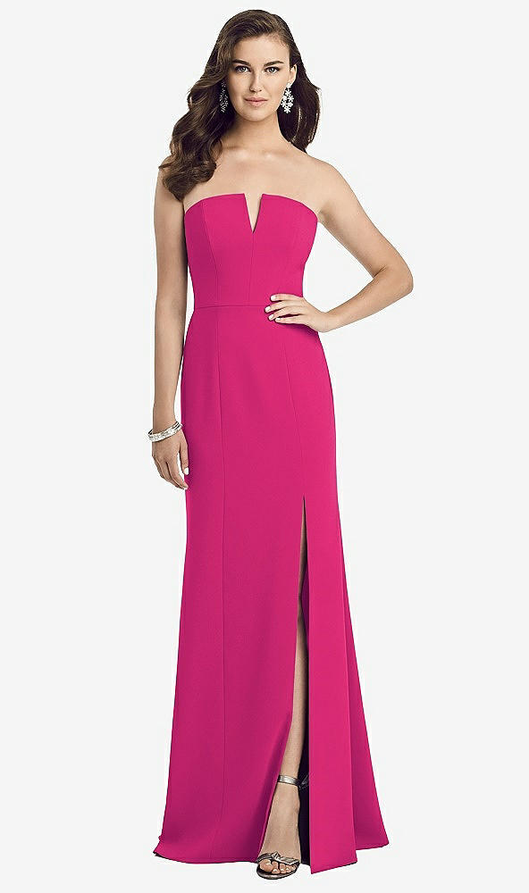 Front View - Think Pink Strapless Notch Crepe Gown with Front Slit