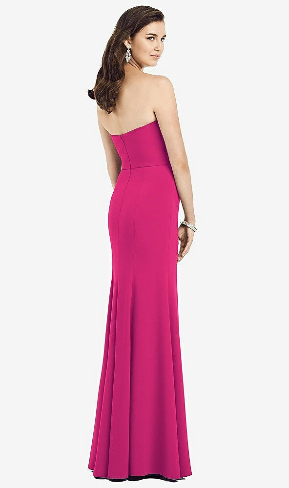 Back View - Think Pink Strapless Notch Crepe Gown with Front Slit