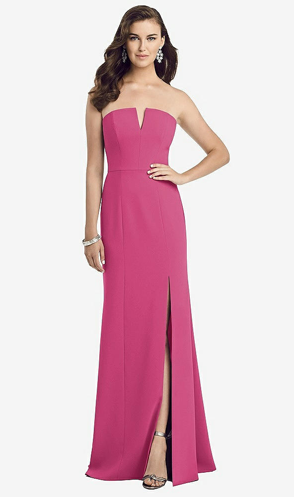 Front View - Tea Rose Strapless Notch Crepe Gown with Front Slit