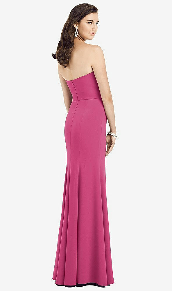 Back View - Tea Rose Strapless Notch Crepe Gown with Front Slit