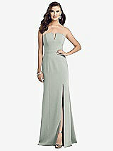 Front View Thumbnail - Willow Green Strapless Notch Crepe Gown with Front Slit