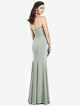 Rear View Thumbnail - Willow Green Strapless Notch Crepe Gown with Front Slit