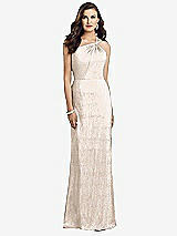 Front View Thumbnail - Rose Gold One-Shoulder Twist Metallic Trumpet Gown