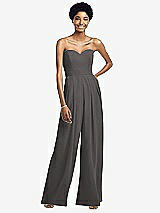 Front View Thumbnail - Caviar Gray Strapless Chiffon Wide Leg Jumpsuit with Pockets