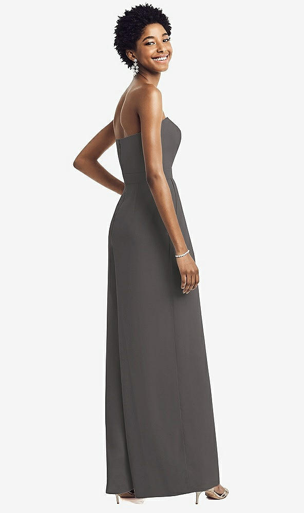 Back View - Caviar Gray Strapless Chiffon Wide Leg Jumpsuit with Pockets