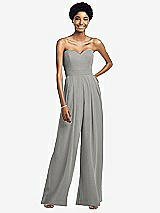 Front View Thumbnail - Chelsea Gray Strapless Chiffon Wide Leg Jumpsuit with Pockets