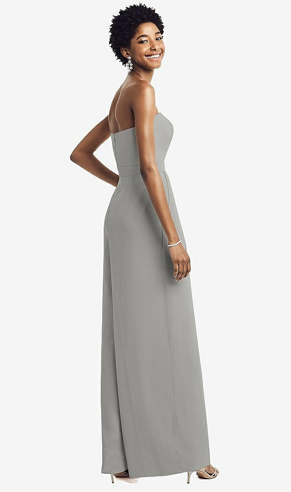 Back View - Chelsea Gray Strapless Chiffon Wide Leg Jumpsuit with Pockets