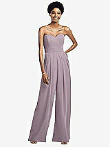 Front View Thumbnail - Lilac Dusk Strapless Chiffon Wide Leg Jumpsuit with Pockets