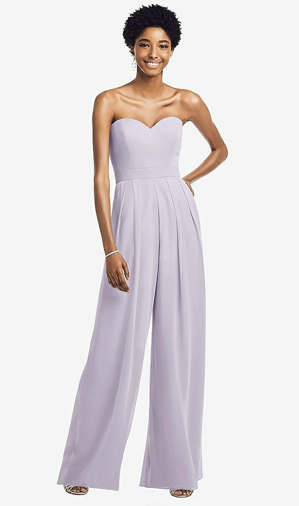 Front View - Moondance Strapless Chiffon Wide Leg Jumpsuit with Pockets