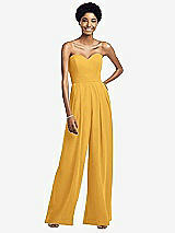 Front View Thumbnail - NYC Yellow Strapless Chiffon Wide Leg Jumpsuit with Pockets
