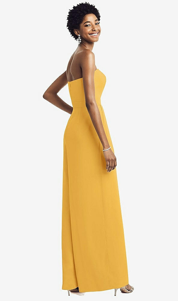 Back View - NYC Yellow Strapless Chiffon Wide Leg Jumpsuit with Pockets
