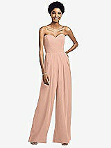 Front View Thumbnail - Pale Peach Strapless Chiffon Wide Leg Jumpsuit with Pockets