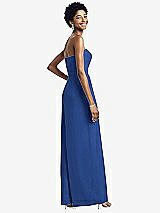 Rear View Thumbnail - Classic Blue Strapless Chiffon Wide Leg Jumpsuit with Pockets