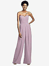 Front View Thumbnail - Suede Rose Strapless Chiffon Wide Leg Jumpsuit with Pockets