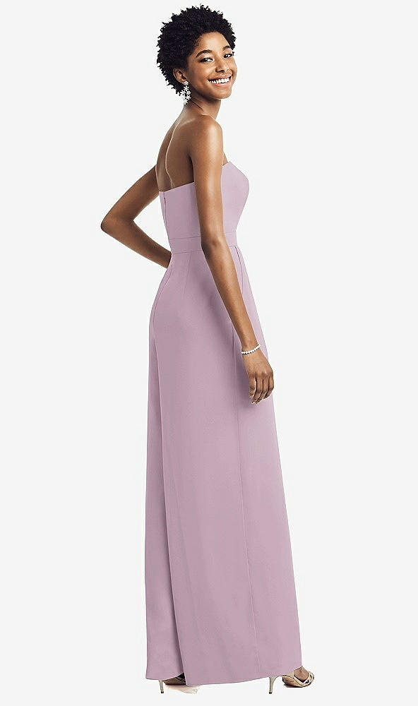 Back View - Suede Rose Strapless Chiffon Wide Leg Jumpsuit with Pockets