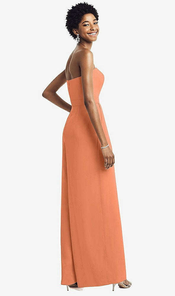 Back View - Sweet Melon Strapless Chiffon Wide Leg Jumpsuit with Pockets
