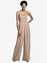 Front View Thumbnail - Topaz Strapless Chiffon Wide Leg Jumpsuit with Pockets