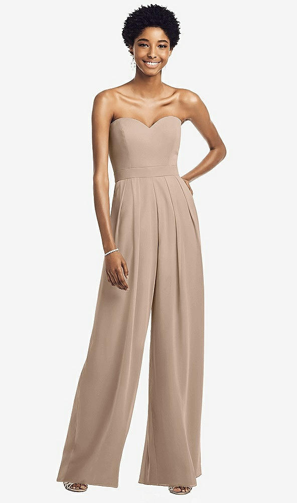 Front View - Topaz Strapless Chiffon Wide Leg Jumpsuit with Pockets
