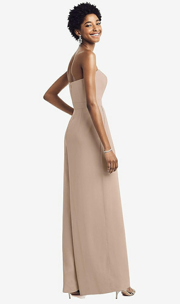 Back View - Topaz Strapless Chiffon Wide Leg Jumpsuit with Pockets