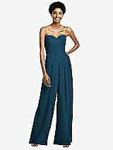 Front View Thumbnail - Atlantic Blue Strapless Chiffon Wide Leg Jumpsuit with Pockets