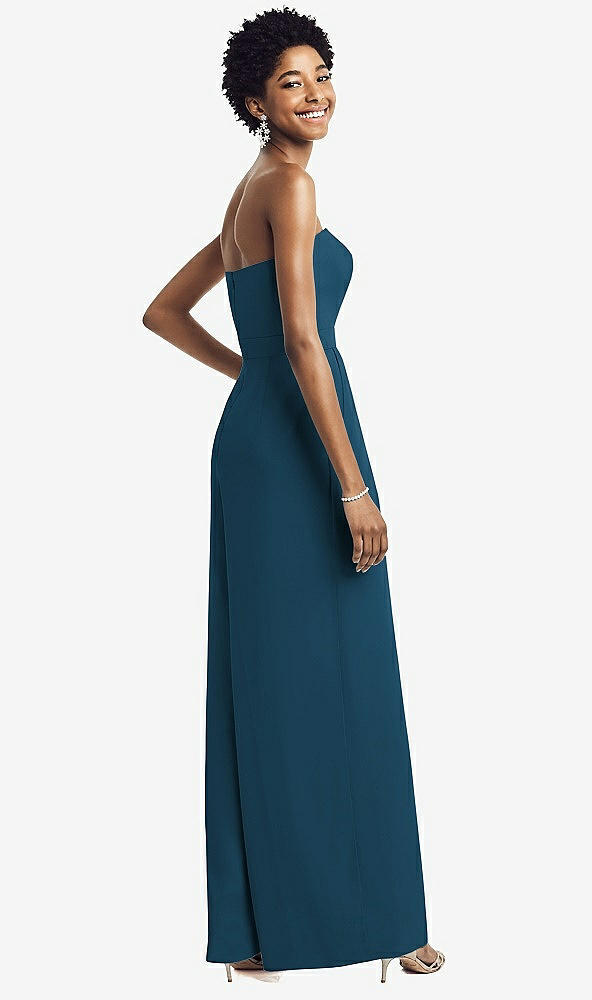 Back View - Atlantic Blue Strapless Chiffon Wide Leg Jumpsuit with Pockets