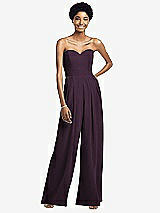 Front View Thumbnail - Aubergine Strapless Chiffon Wide Leg Jumpsuit with Pockets