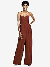 Front View Thumbnail - Auburn Moon Strapless Chiffon Wide Leg Jumpsuit with Pockets