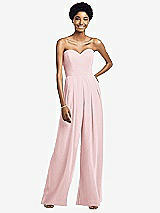 Front View Thumbnail - Ballet Pink Strapless Chiffon Wide Leg Jumpsuit with Pockets