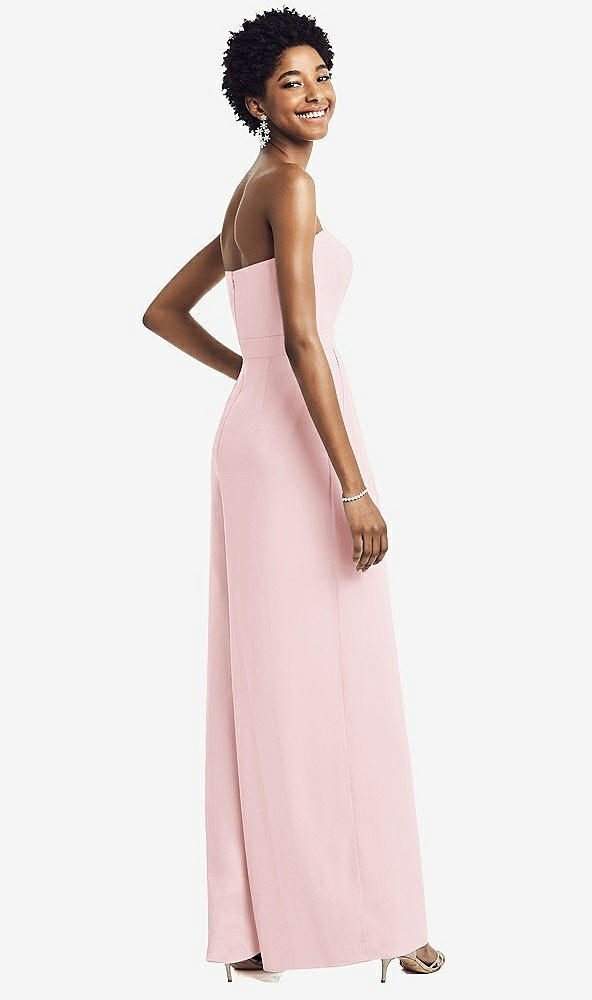 Back View - Ballet Pink Strapless Chiffon Wide Leg Jumpsuit with Pockets