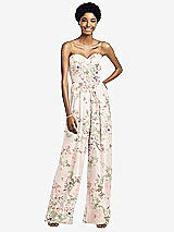 Front View Thumbnail - Blush Garden Strapless Chiffon Wide Leg Jumpsuit with Pockets