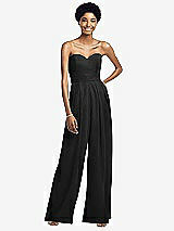 Front View Thumbnail - Black Strapless Chiffon Wide Leg Jumpsuit with Pockets