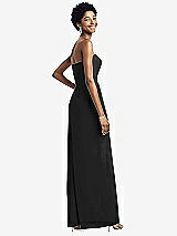 Rear View Thumbnail - Black Strapless Chiffon Wide Leg Jumpsuit with Pockets
