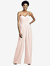 Front View Thumbnail - Blush Strapless Chiffon Wide Leg Jumpsuit with Pockets