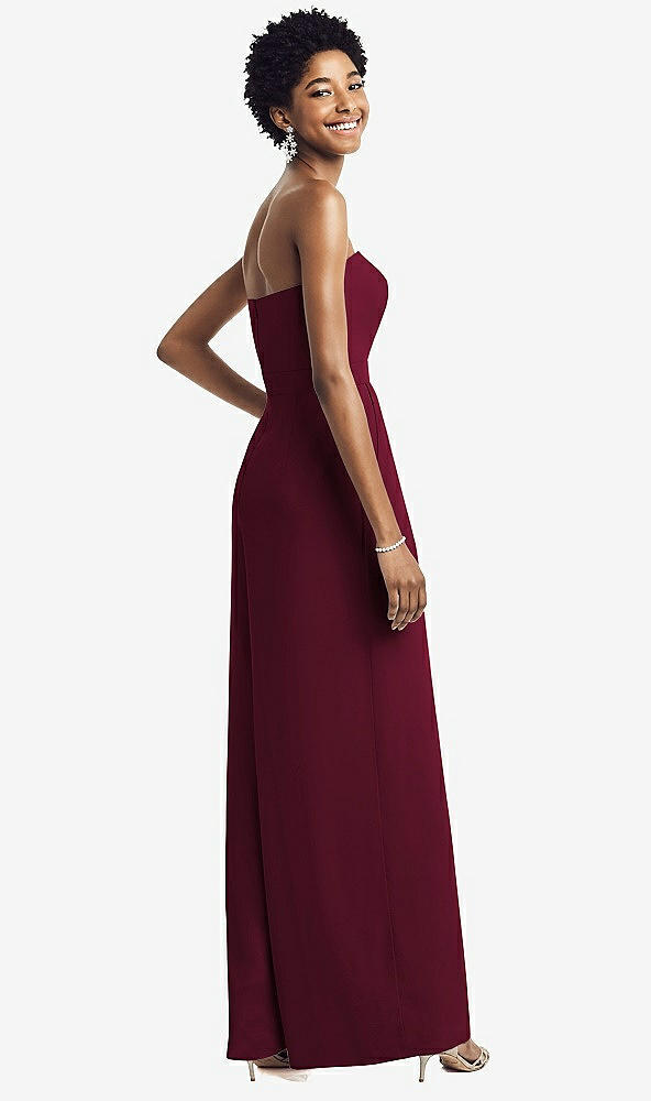 Back View - Cabernet Strapless Chiffon Wide Leg Jumpsuit with Pockets