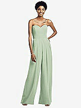 Front View Thumbnail - Celadon Strapless Chiffon Wide Leg Jumpsuit with Pockets